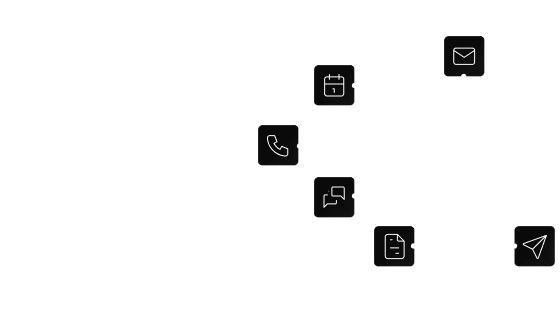 Diagram showing one hub connecting calendar, email, phone, chat, and documents
